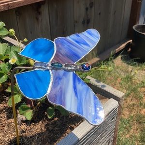 HAND MADE Butterfly Stained Glass Garden Stake.